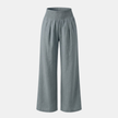 Women’s linen blend wide-leg trousers by FJØRNA with elastic waist and relaxed fit, casual and comfortable pants for everyday wear.