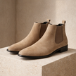 FJØRNA men's slip-on Chelsea boots in black leather, stylish shoes with elastic side panels and sleek design.