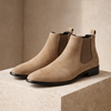 FJØRNA men's slip-on Chelsea boots in black leather, stylish shoes with elastic side panels and sleek design.