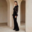 FJØRNA women's lace sequin jumpsuit with pants, featuring intricate lace and shimmering sequins, stylish and elegant for women.