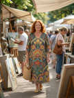 FJØRNA women's summer midi dress with long sleeves, wrap style, flowy lightweight fabric, perfect for warm weather.