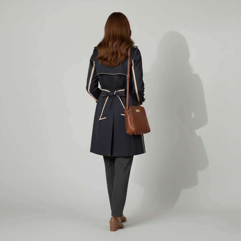 Women's Double-Breasted Trench Coat with Belt and Cuff Straps – Classic Stylish Outerwear for Transitional Seasons
