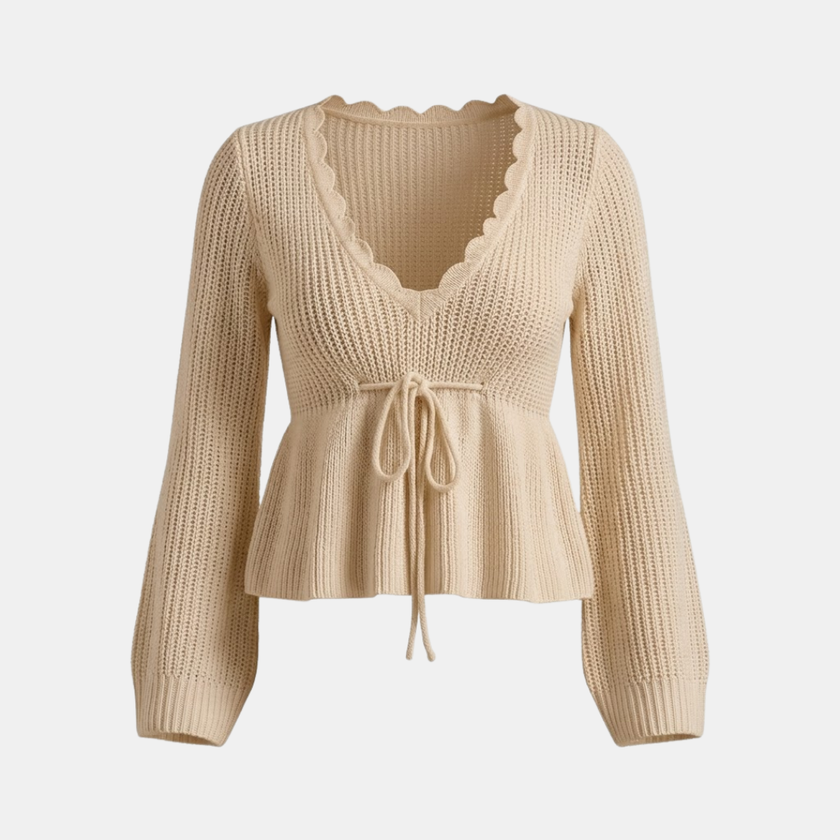 FJØRNA men's knit zip cardigan, cozy long-sleeve top in neutral color, featuring a front zipper and ribbed cuffs.