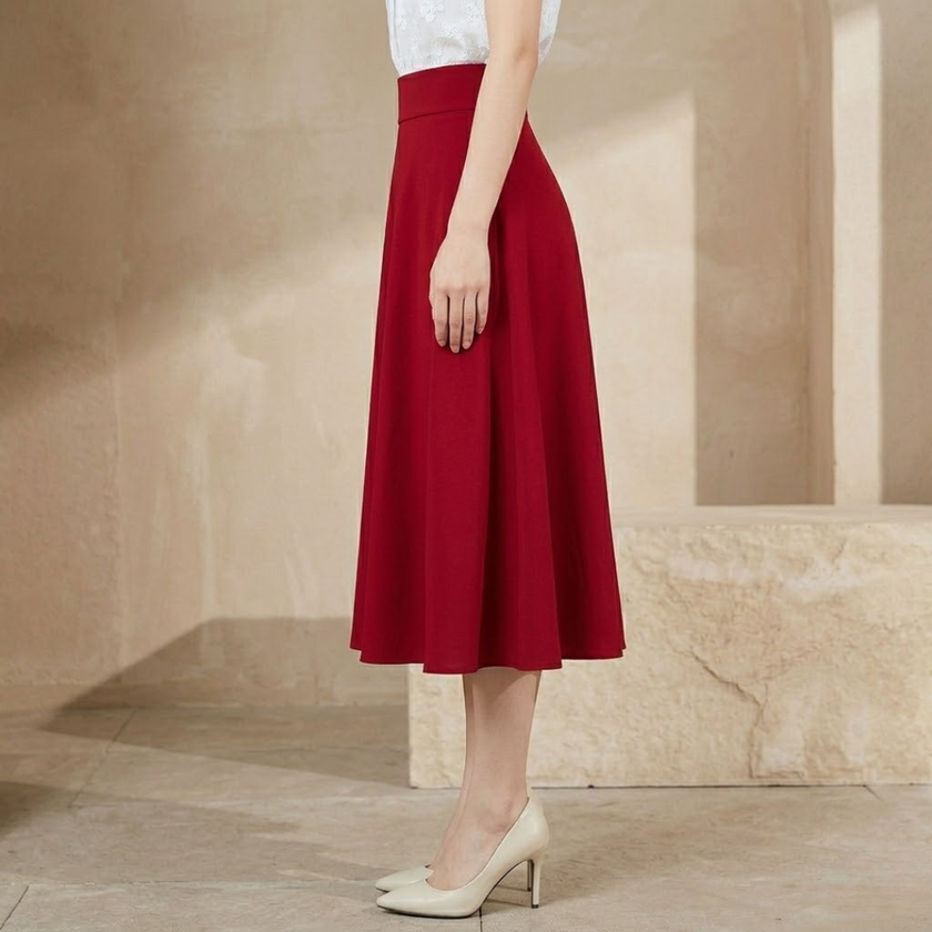 FJØRNA high waist midi skirt for women with pockets, stylish and versatile for casual or dressy outfits.