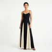 Women's FJØRNA maxi dress with spaghetti straps and contrast color design, flowing and elegant for casual or dressy occasions.