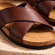 FJØRNA men's red cushioned sandals with open toe and adjustable straps, designed for comfortable casual wear.