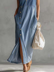 Blue Denim V-Neck Midi Dress | Casual Dress