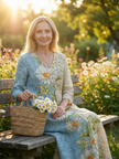 FJØRNA women's summer midi dress with long sleeves, flowy fabric, and a relaxed fit for warm weather.