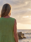 FJØRNA women's summer midi dress, sleeveless and flowy, lightweight breathable fabric, ideal for warm weather.
