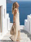 FJØRNA sleeveless summer maxi dress for women, casual and flowy with a floral pattern, suitable for warm weather.