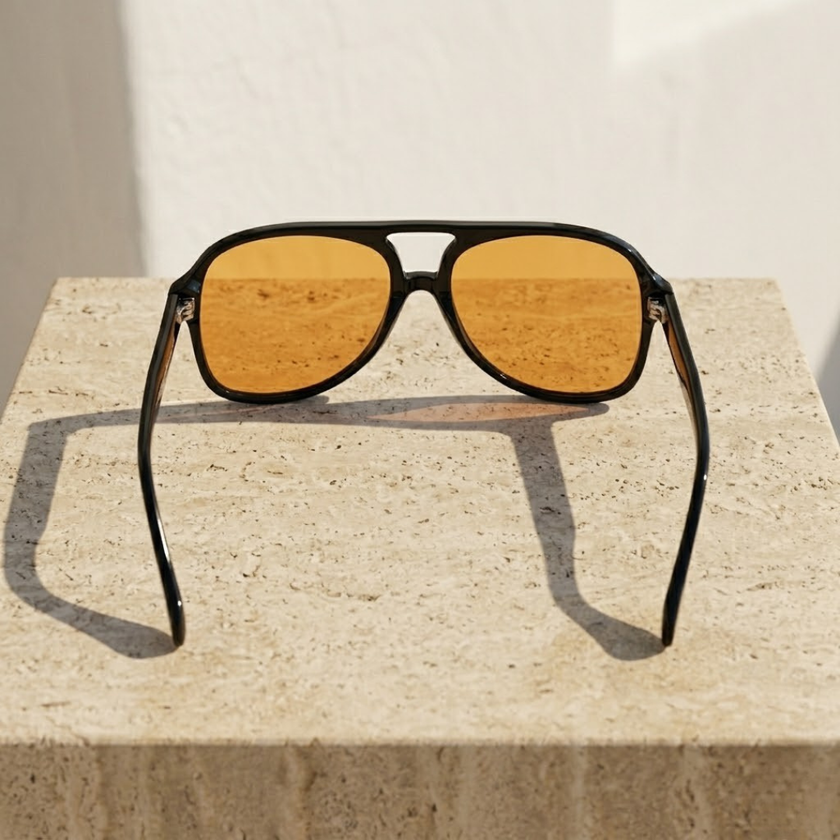 FJØRNA retro aviator sunglasses for men, unisex accessories with metal frames and dark lenses, stylish and vintage-inspired.