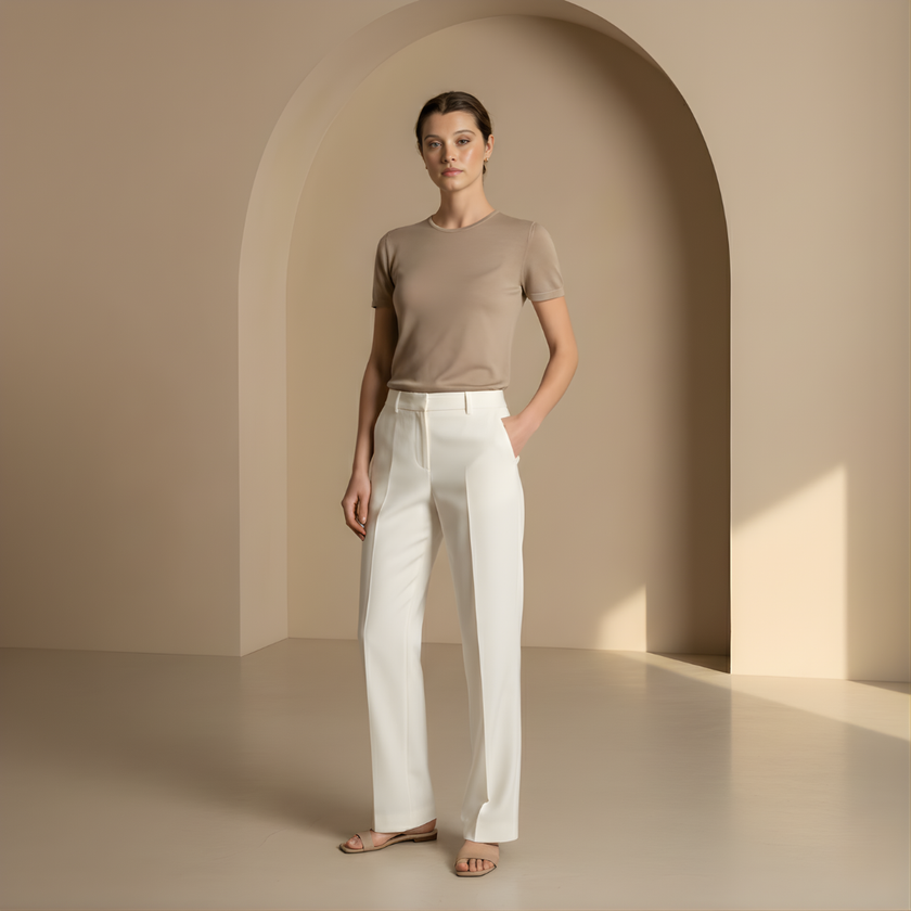 Slim fit men's T-shirt by FJØRNA, showcasing a casual, fitted top with short sleeves and a classic crew neckline.