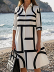FJØRNA women's summer dress with geometric pockets, casual style, lightweight fabric, and sleeveless design.
