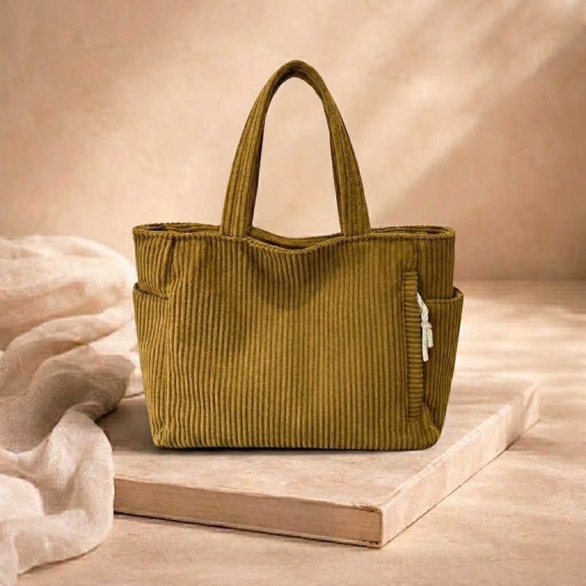 Large FJØRNA corduroy tote bag for women with spacious interior and durable handles, stylish and functional for everyday use.
