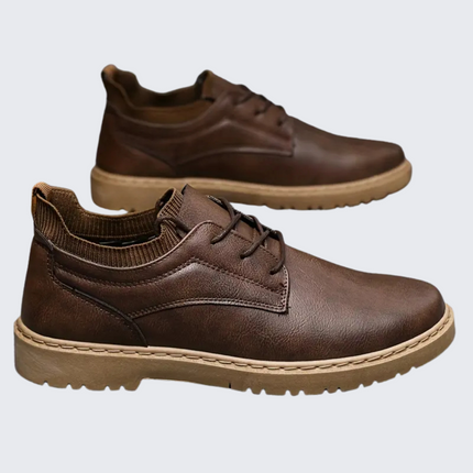 Jerrold - Brown Leather Men's Shoes with Non-Slip Design for Autumn