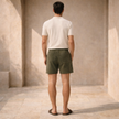 Men's FJØRNA corduroy shorts with drawstring waist, showcasing beige fabric and casual fit for comfortable summer wear.
