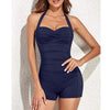 FJØRNA women's shaping halter swimsuit with pleated fit, featuring a flattering design and supportive swimwear style.