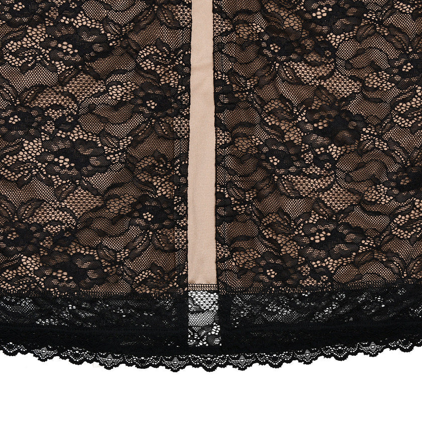 FJØRNA women's lace backless dress set with fishtail silhouette and mesh overlay, elegant evening dress with intricate lace details.