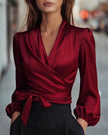 FJØRNA women's summer blouse with V-neck and long sleeves, lightweight top ideal for warm weather, casual and stylish.