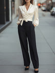FJØRNA women's summer blouse with v-neck and long sleeves, lightweight and stylish top for warm weather.