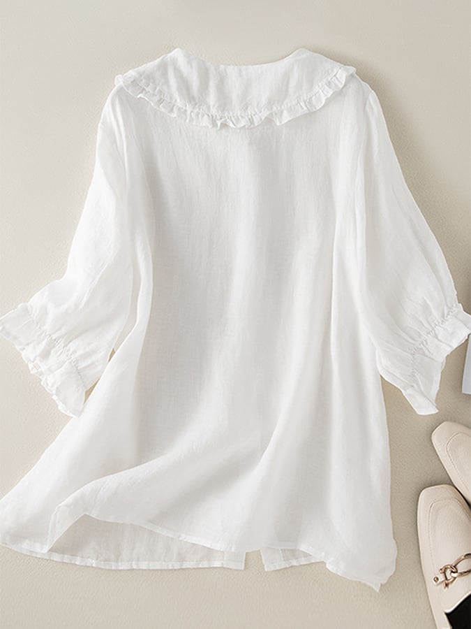 FJØRNA women's summer dress with ruffle linen design, lightweight and breezy for warm weather, stylish and comfortable.