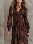 FJØRNA Eloise paisley zip-waist maxi dress in white, flowing fabric with a fitted waist and full-length skirt for elegant style.