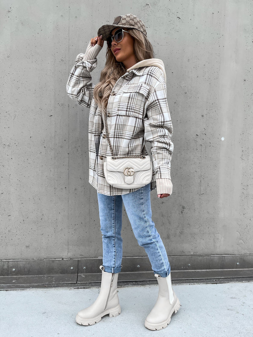 Plaid Hooded Jacket Loose Fit