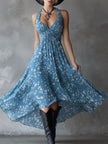 Navy Blue Chiffon Floral Maxi Dress For Women