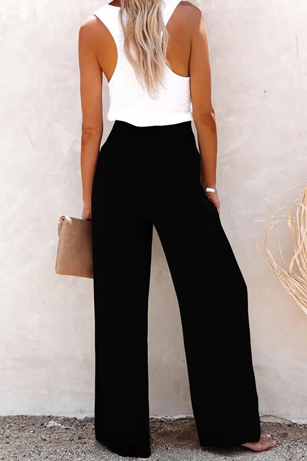 FJØRNA lightweight summer women's trousers with high waist, relaxed fit, and elastic waistband, part of the Bottom Collection.