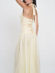 FJØRNA women's halterneck lace-up deep V-neck backless maxi dress with flowing fabric and elegant design, perfect for formal occasions.
