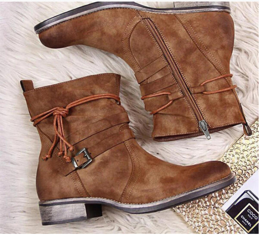 Stylish Brown Ankle Boots Buckle - 4