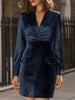 FJØRNA satin and velvet panelled midi dress for women, showcasing a stylish, elegant design with contrasting fabric panels.