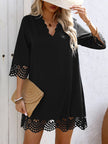 White FJØRNA A-Line mini dress with V-neck, loose fit, hollow design, and solid color, suitable for casual or semi-formal wear.