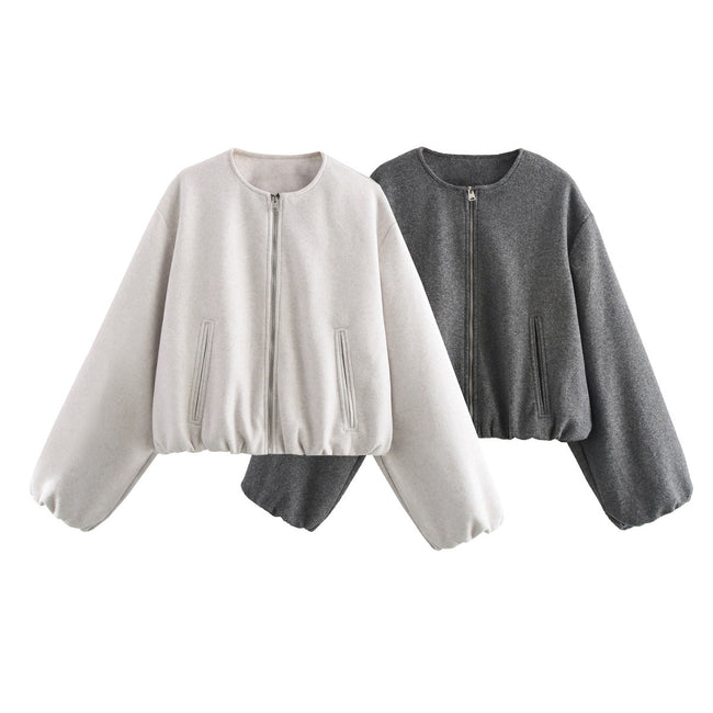Soft Round-Neck Jacket Gray