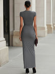 Grey Ruched Maxi Dress For Women