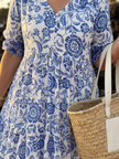 FJØRNA women's floral summer midi dress, flowy and lightweight, perfect for warm weather and casual occasions.