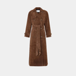 Belted Long Coat Suede Brown