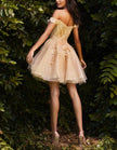 Sky blue tulle cocktail dress for women with off-shoulder design and floral embroidered details by FJØRNA.