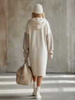 Beige Hooded Midi Dress For Women