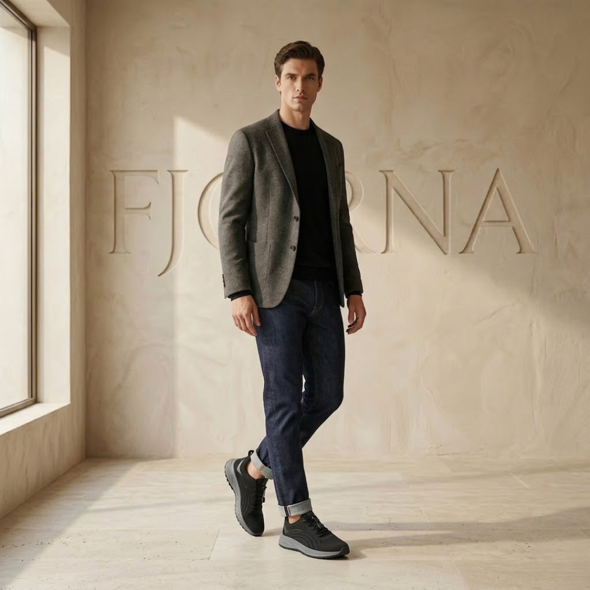 FJØRNA men's lightweight mesh trainers with breathable fabric and non-slip sole, ideal for running and casual wear.