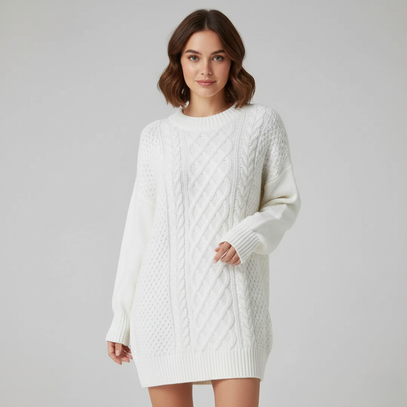 Mia – Women's Sweater Oversized Cozy Crew Neck Dress | Pullover