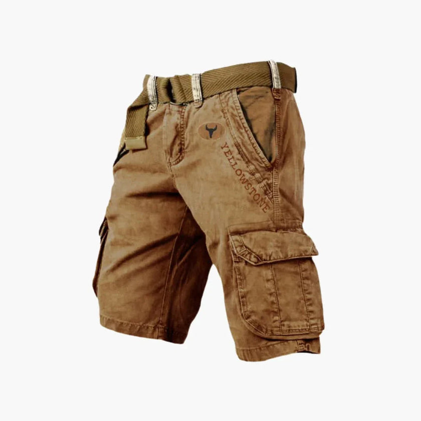 Men's FJØRNA cargo shorts with multiple functional pockets and ample storage, shown on a model.