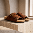 FJØRNA red suede men's sandals with cushioned soles, stylish open-toe shoes for comfortable summer wear