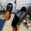FJØRNA Eliza™ orthopedic slip-on wedge sandals with cushioned insole and supportive design, featuring tan leather straps and chunky heel.