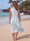 FJØRNA women's floral sleeveless summer midi dress with a relaxed fit and vibrant print, perfect for warm weather.