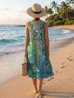 FJØRNA women's summer midi dress, sleeveless wrap style with flowy fabric, perfect for warm weather and casual occasions.