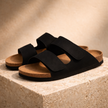 FJØRNA men's red cushioned sandals with open toes and adjustable straps, designed for comfortable summer wear.