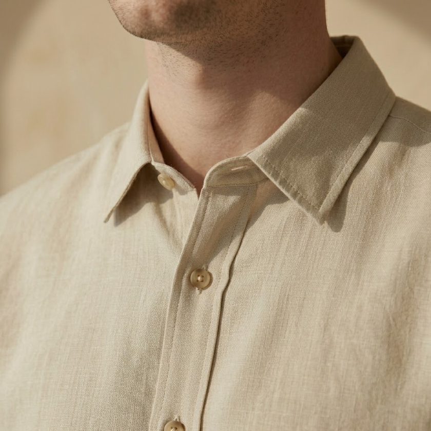 Men’s linen blend shirt and shorts co-ord set by FJØRNA, casual summer men's set with lightweight fabric and relaxed fit.