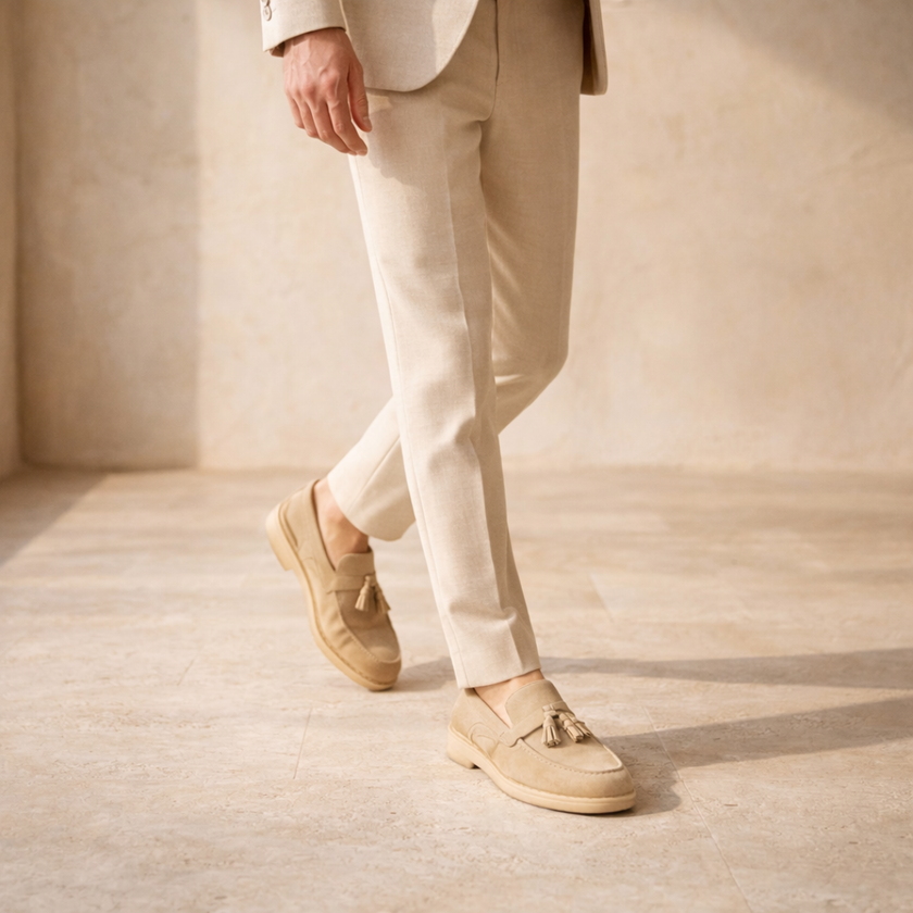 FJØRNA men's suede shoes showcasing stylish brown leather footwear with laces and a sleek design.