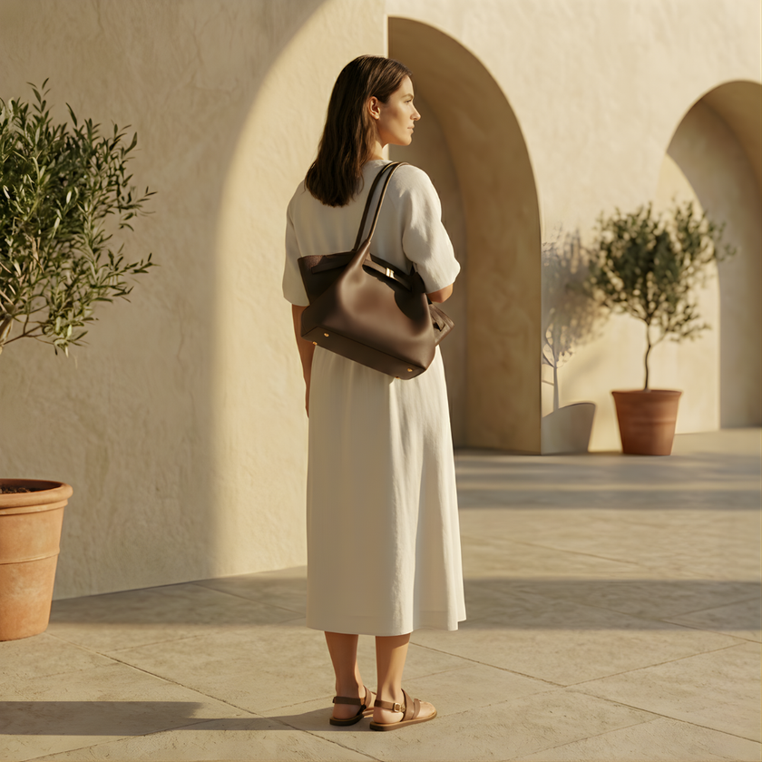 FJØRNA leather medium work tote bag with sturdy handles and spacious interior, ideal for daily professional use